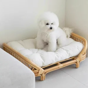 lit pour chien en rotin tressé